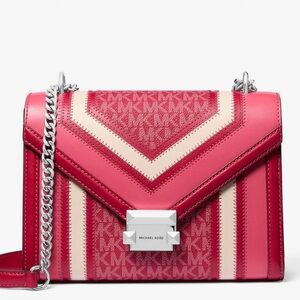 Michael Kors Whitney MD Color-Block and Signature Logo Shoulder Bag Raspberry